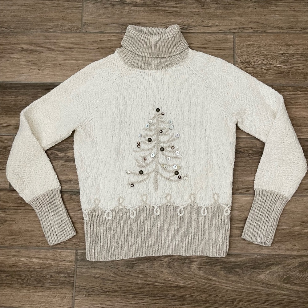 Vintage Talbots Minimalist Earthy Christmas Tree Turtleneck Sweater Size M Neutr